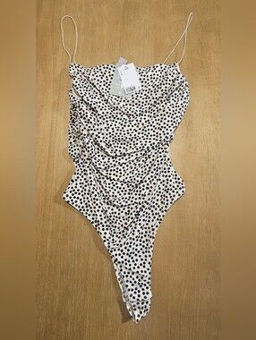 NWT H&M Polka Dot Ruched Bodysuit | Size L | Stretchy | Chic & Flattering